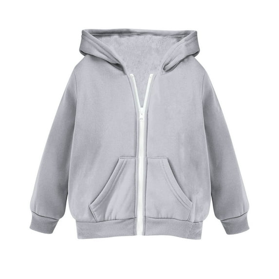 Zwiiyzr 2025 4-8Y Toddler Kids Boys Girls Trendy Cute Solid Color Plush Warm Long Sleeved Casual Sports Hooded Coat Gray