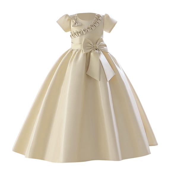 Zwiiyzr 5-15Y First Communion Dress Flower Girl Dress Elegant Wedding Birthday Party A-Line Bridesmaid Princess Dress for Wedding Party Beige