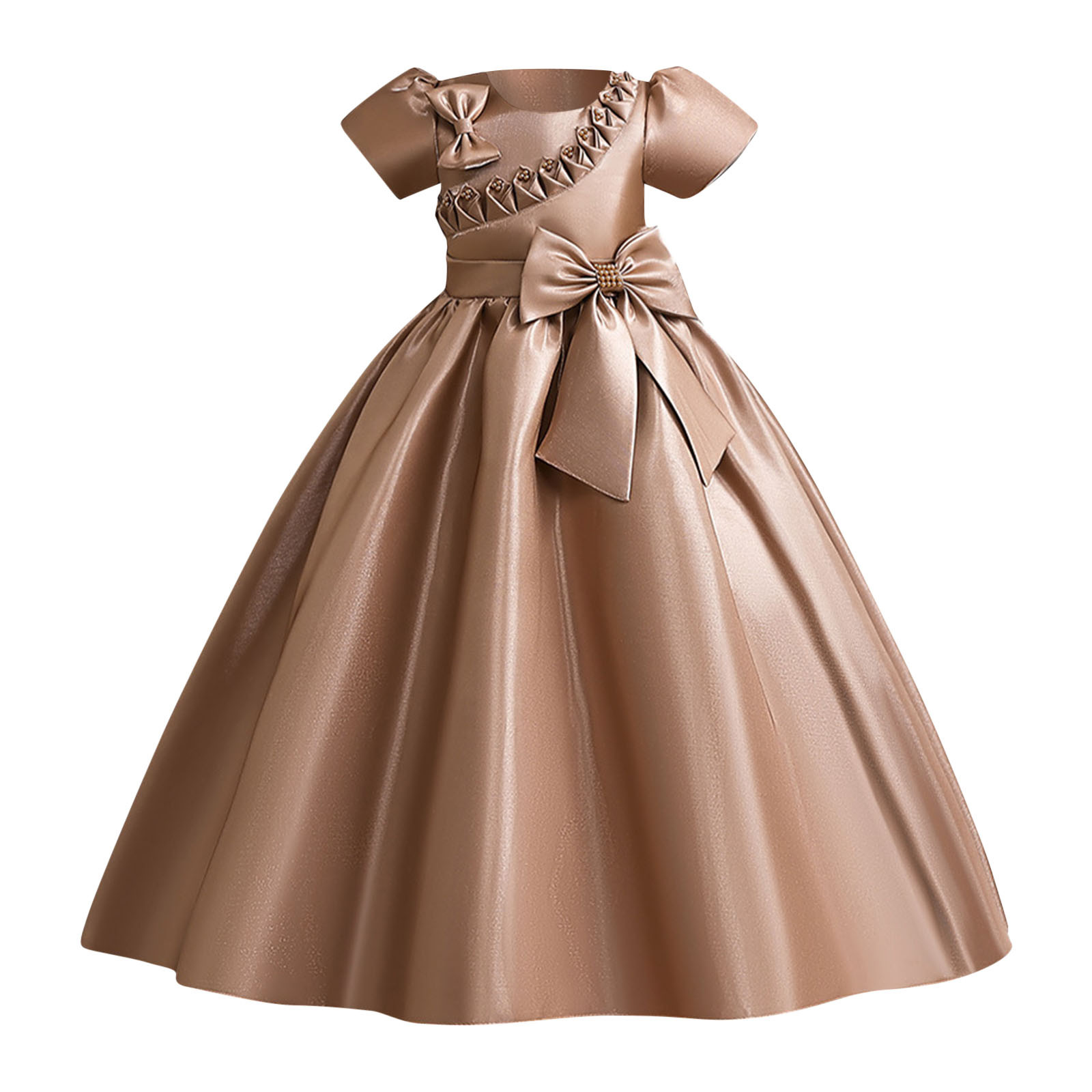 Zwiiyzr 2025 5-15Y First Communion Dress Flower Girl Dress Elegant Wedding Birthday Party A-Line Bridesmaid Princess Dress for Wedding Party Coffee