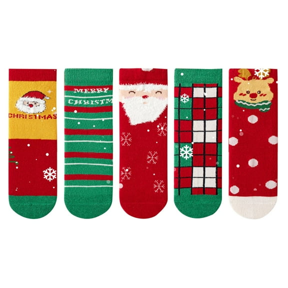 Zwiiyzr 5 Pack Kids Christmas Socks Boys Girls Toddler Baby Cotton Xmas Socks for Toddler Kids Boys Girls Gift Red