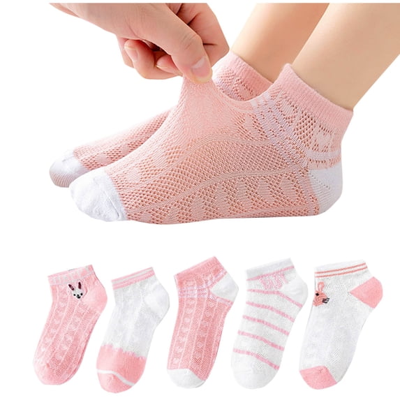Zwiiyzr 5 Pack Kids Flower Cotton Socks for Baby Boys and Girls Crew Socks for Toddler Teens Mid-Calf Socks 8 Months -13 Years Pink