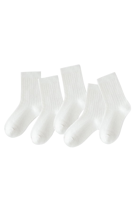 Zwiiyzr 5 Pack Kids Solid Color Cotton Socks for Boys and Girls Crew Socks for Toddler Teens Mid-Calf Socks 1-15 Years White