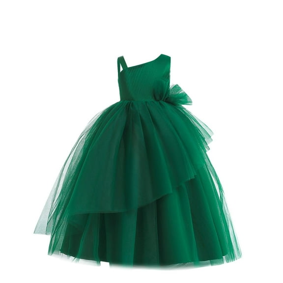 Zwiiyzr 2025 6-17Y Girls Tulle Dress Bridesmaid Sparkle Wedding Pageant Formal Dress Sleeveless One Shoulder Princess Dress Green