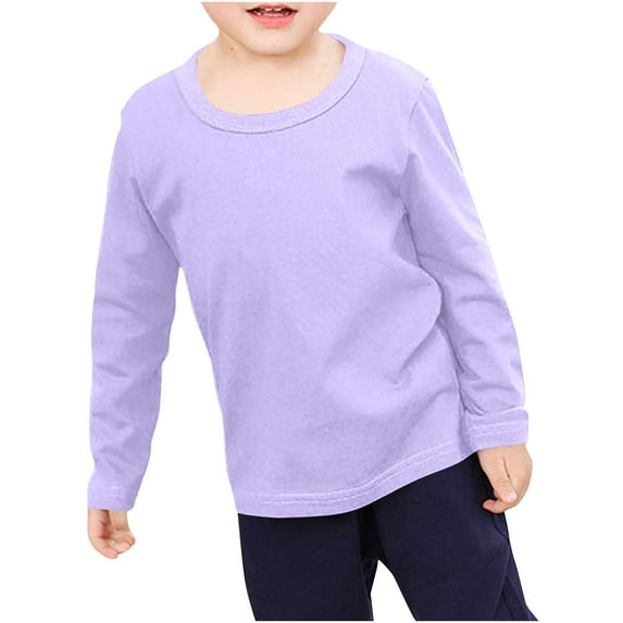 Zwiiyzr 6M-11Y Girls Boys Long Sleeve Shirts Soft Cotton Crewneck Solid Color Basic T-Shirts Toddlers Tees Multicolor