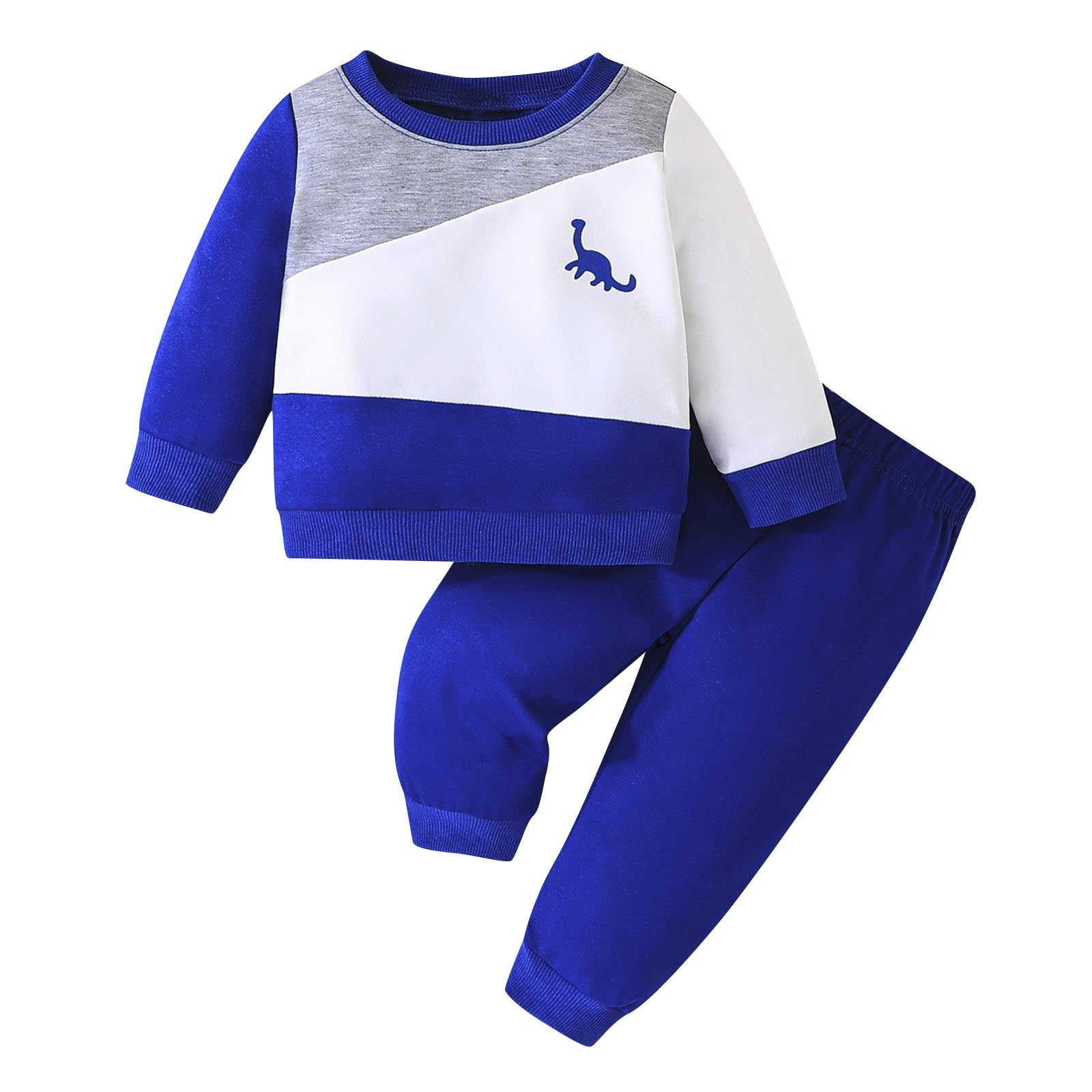 Kids Dinosaur Print Sweatshirt & Jogger Set – White & Blue