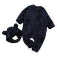thumbnail image 1 of Zwiiyzr Toddler Baby Girls Boys Fuzzy Fleece Romper with Hat Set Long Sleeve Solid Color Warm Onesie Round Neck Jumpsuit Romper Navy, 1 of 7