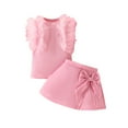 thumbnail image 1 of Zwiiyzr 2025 6M-3Y Infant Toddler Baby Girl's 2 Piece Outfits Trendy Solid Color Sleeveless Camisole Tops And Shirred High Waisted Bowknot Skirt Set Pink, 1 of 9
