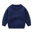 thumbnail image 1 of Zwiiyzr 2025 6M-5T Toddler Baby Boys Girls Knit Sweater Solid Color Oversized Crewneck Thick Pullover Sweatshrit Casual Keep Warm Fall Winter Sweater Dark Blue, 1 of 6