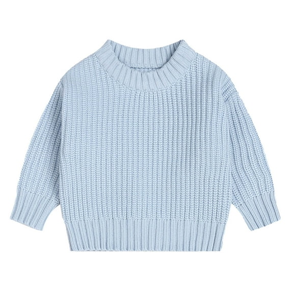 Zwiiyzr 2024 6M-5T Toddler Baby Boys Girls Knit Sweater Solid Color Oversized Crewneck Thick Pullover Sweatshrit Casual Keep Warm Fall Winter Sweater Light Blue