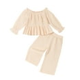 thumbnail image 1 of Zwiiyzr 6M-5T Toddler Baby Girl Clothes Spring Fall Long Sleeve Ruffle Tops Pants Set Infant Smocked Outfit Beige, 1 of 8