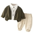 thumbnail image 1 of Zwiiyzr 2025 6M-5T Toddler Boys Girls Clothes Suit Button Up Candigan + Button Down Shirt + Pants 3Pcs Set Baby Outfits Beige, 1 of 8