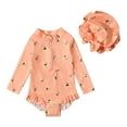 thumbnail image 1 of Zwiiyzr 2025 6M-5T Toddler Girls Rash Guard One Piece Swimsuits Cute Print Long Sleeve Zipper Sunscreen Seaside Surfing Swimsuit Hat Set Orange, 1 of 9