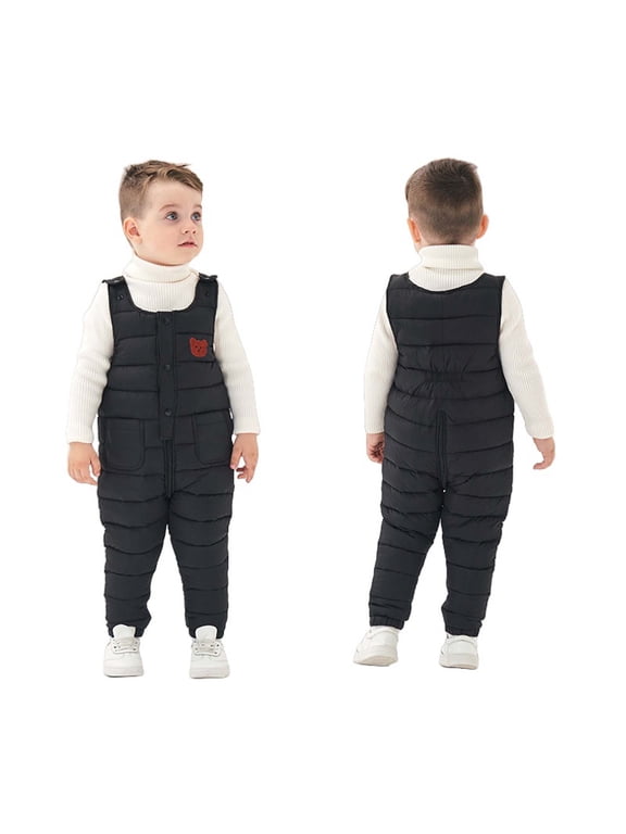 6M-6T Toddler Snow Pants Baby Winter Clothes Fleece Lined Boy Snowsuit Girl Sleeveless Suspender Ski Overalls Newborn Winter Jumpsuit Romper Black