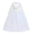 thumbnail image 1 of Zwiiyzr 2025 7-14Y Girls Tulle Dress Bridesmaid Sparkle Wedding Pageant Dresses Solid Color Long Sleeve Mesh Bow Puff Tiered Princess Dress White, 1 of 9