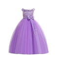 thumbnail image 1 of Zwiiyzr 2025 7-14Y Girls Tulle Dress Bridesmaid Wedding Pageant Dresses Solid Color Sleeveless Bow Flower Mesh Puff Dress Princess Dress Birthday Party Purple, 1 of 8