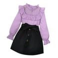 thumbnail image 1 of Zwiiyzr 8-12Y Kids Girls Ruffled Long Sleeve Lace Patchwork Tops Solid Skirt 2Pcs Outfits Set Big Girl Clothes Purple, 1 of 7