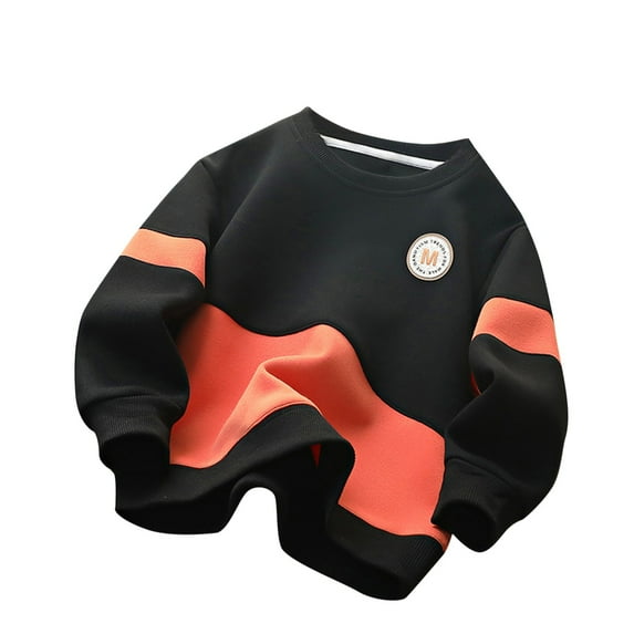 Zwiiyzr 8-16Y Boys Sweatshirts Printed Round Neck Pullover Children Flower Embroidered Top Black
