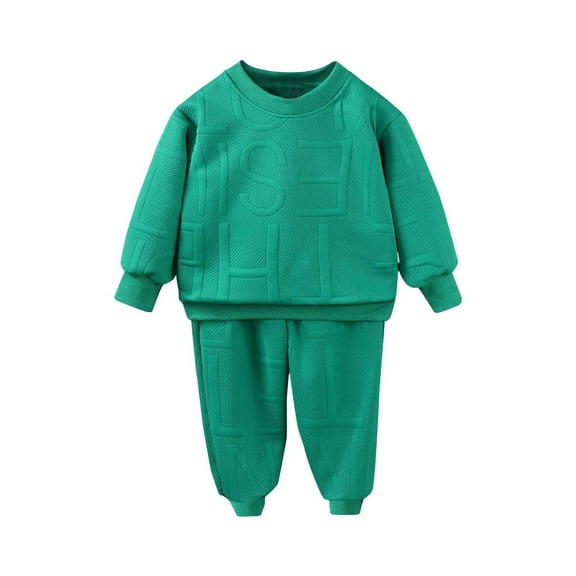 Zwiiyzr 9M-16Y Boy's Girl's 2 Piece Tracksuit Sets Casual Unisex Solid Color Long Sleeve Pullover Sweatsuit Sweatshirts & Jogger Pants Green