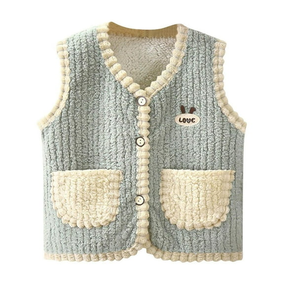 Zwiiyzr 9M-5T Baby Boys Girls Sleeveless Jacket Button Up Soft Fleece Vest Kids Fall Winter Waistcoat Outerwear with Pockets Green