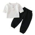 thumbnail image 1 of Zwiiyzr 9M-6Y Toddler Baby Boys Girls Cotton Linen Outfits Solid Color Short Sleeve Tops + Pants Summer Baby Clothes Black, 1 of 9