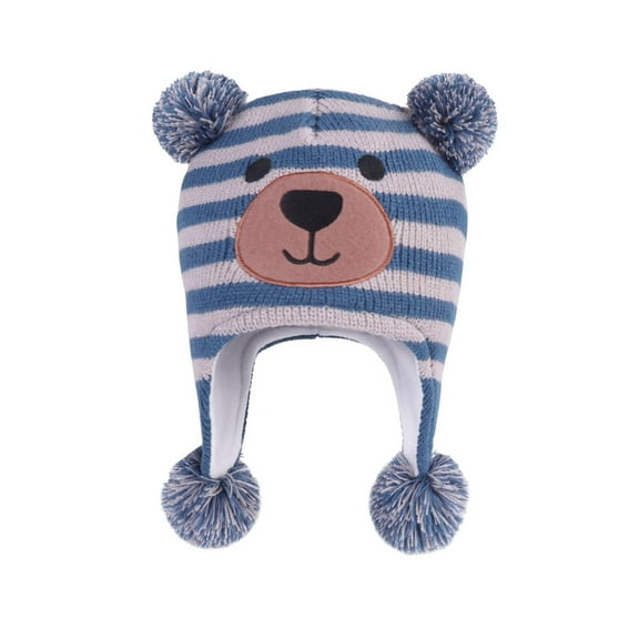 Zwiiyzr Baby Beanie Hat for Winter with Earfalp Cute Bear Kids Toddler Girls Boys Warm Knit Cap 0-3Years Dark Blue