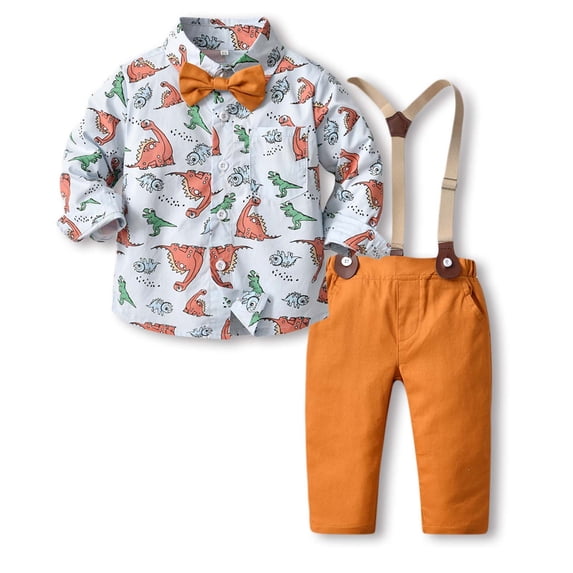 Zwiiyzr Baby Boy Clothes Set Infant Tuxedo Long Sleeve Gentleman Suit Outfits + Suspender Pants + Bowtie Photography Performance Set for 3 Months-6 Years Orange