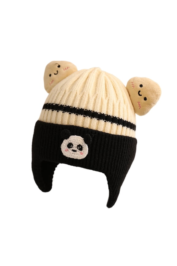 Baby Boys Girls Fleece Lined Hat Cute Bear Toddler Color Block Earflap Beanie Warm for Fall Winter 1-6 Years Black