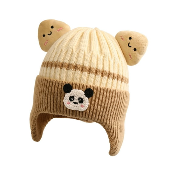 Zwiiyzr Baby Boys Girls Fleece Lined Hat Cute Bear Toddler Color Block Earflap Beanie Warm for Fall Winter 1-6 Years Khaki
