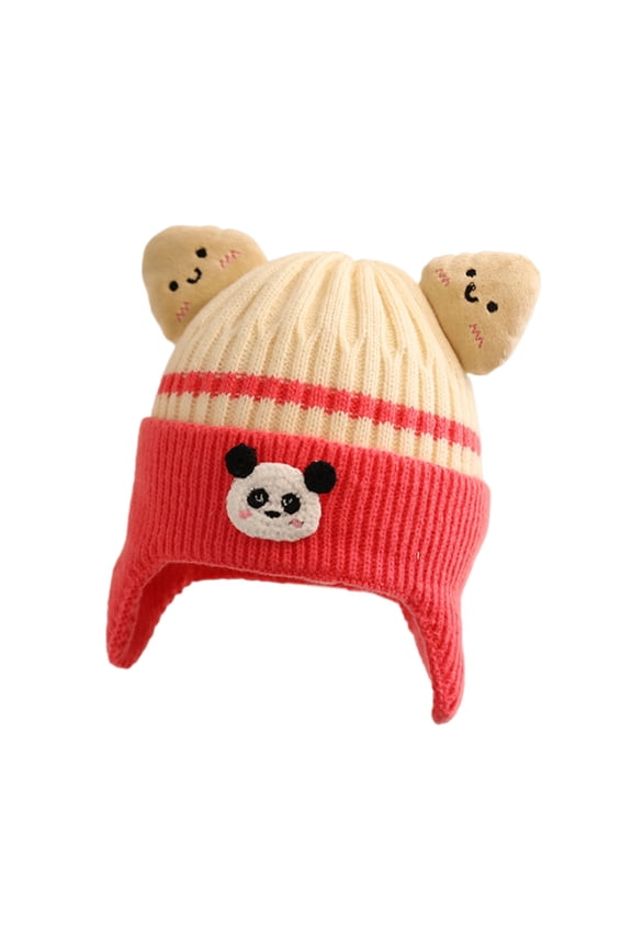 Baby Boys Girls Fleece Lined Hat Cute Bear Toddler Color Block Earflap Beanie Warm for Fall Winter 1-6 Years Pink