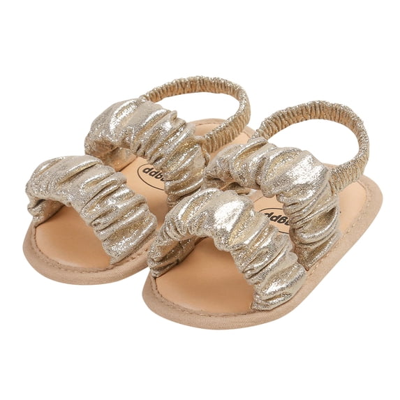 Zwiiyzr 2024 Baby Boys Girls Summer Sandals Open Toe Slingback Soft Rubber Sole Outdoor Cute Princess Shoes for Newborn Infant First Walkers 3-11 Months Gold