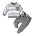 thumbnail image 1 of Zwiiyzr Baby Boys Two Piece Outfits Long Sleeve Stripe Top + Pants Sweatshirt Casual Loungewear Set Homewear Set for 6 Months-3 Years Old Gray, 1 of 7