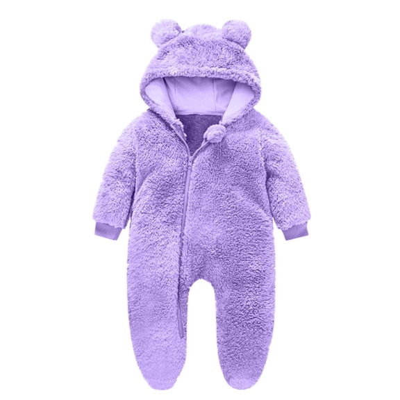 Lovskoo Baby Clothes Baby Snowsuit Fleece Lined Onesie Outfits Long Jumpsuit Solid Color Romper Hooded Newborn Pajamas for Infant Hot Pink