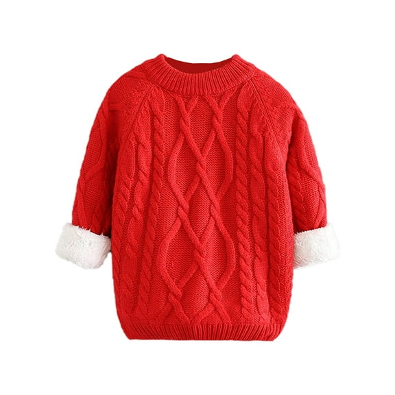 Zwiiyzr Baby Girl Boy Knit Sweater Blouse Pullover Fleece Lined Warm Crewneck Long Sleeve Tops for Infant Toddler Red