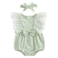 thumbnail image 1 of Zwiiyzr Baby Girl Clothes Newborn Infant Summer Outfit Cute Lace Trim Ruffle Romper Headband Set Summer Outfits Set 0-18 Months Green, 1 of 2