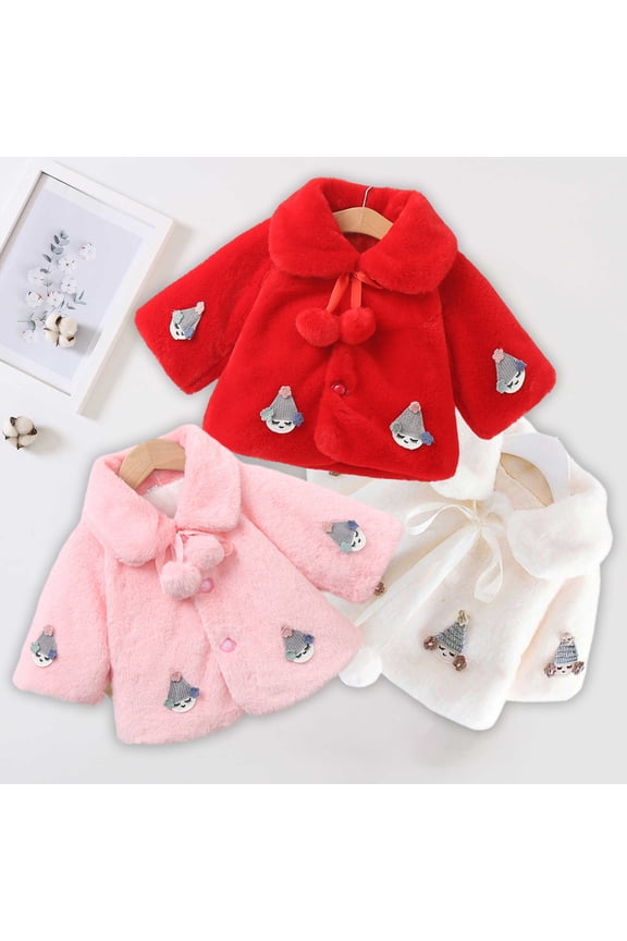 2024 Baby Girl Winter Faux Fur Coat Fuzzy Cute Warm Cape Jacket Cloak Overcoat 6 Months - 6 Years Thick Outwear Red