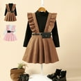thumbnail image 1 of Zwiiyzr Baby Girls Long Sleeve Skirt Set Warm Knitted Top and Faux Suede Overalls Suspender Ruffle Skirt Girls for 4-8 Years Old Pink, 1 of 5