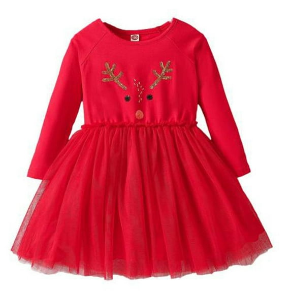Zwiiyzr Baby Girls Long Sleeve Tulle Dress Toddler Princess Birthday Xmas Dresses Fall Winter Outfits 2-10Y Red