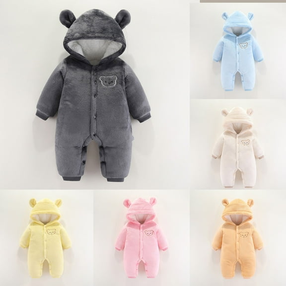 Zwiiyzr Baby Infant Long Sleeve Onesie Boy Girl Fluffy Jumpsuit Hooded Fleece Rompers Fall and Winter Warm Thick Outfits Holiday Birthday Gift Pink