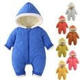 thumbnail image 1 of Zwiiyzr 2024 Baby Infant Long Sleeve Onesie Boy Girl Fluffy Jumpsuit Hooded Fleece Rompers Solid Color Cute Thick Keep Warm Bear Ear Outfits Holiday Birthday Gift Blue, 1 of 5