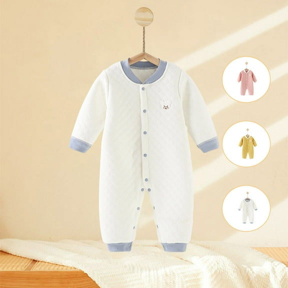 Zwiiyzr Baby Infant Long Sleeve Onesie Boys Girls 2-24 Months Baby Clothes Soft Pajamas Jumpsuit Cotton Rompers Solid Thick Warm Outfits Birthday Gift Long Sleeve Onesie Yellow