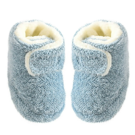 Zwiiyzr Baby Non Slip Grip Socks Barefoot Shoes First Walkers Toddler Boys Girls Solid Color Keep Warm Plush Kids Soft Indoor Toddler for 0-24 Months Blue