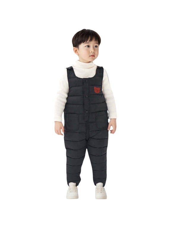 Baby Toddler Unisex Winter Snow Pants Down Puffer Warm Overall Windproof Fleece Lined and Redular Black