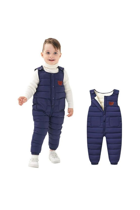 Baby Toddler Unisex Winter Snow Pants Down Puffer Warm Overall Windproof Fleece Lined and Redular Navy