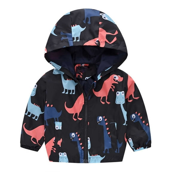 Zwiiyzr Baby Windbreaker Jacket Toddler Kids Boys Girls Windproof Jacket Trendy Cute Cartoon Flowers Car Pattern Hooded Coat Rain Coat Baby Clothes Black