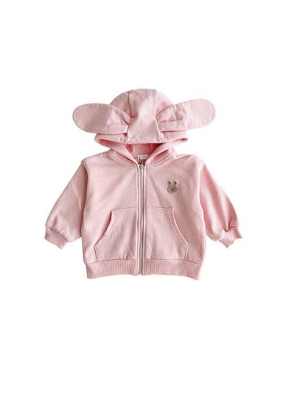 Baby and Toddler Girls Boys Bunny Full-Zip Hoodies Long Sleeve Jacket with Pockets Winter Coat for Baby Girls Boys 3-18M Pink