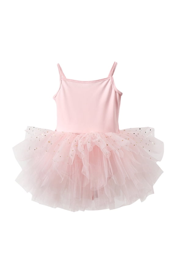 Ballet Leotard Cami Tulle Tutu Dress for Girls Dance Gymnastics Camisole Bodysuit Training Outfit Hot Pink