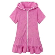 Zwiiyzr 2025 Bathing Suit for Baby Girls Swim Cover Up Kids Swimsuit Coverup Zip-Up Beach Robe for 3-11 Years Baby Clothes Pink