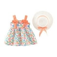 thumbnail image 1 of Zwiiyzr Boho Baby Dress Toddler Girl Summer Bow Decoration Flower Print Suspender with Hat for 1-4 Years Baby Clothes Orange, 1 of 3