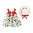 thumbnail image 1 of Zwiiyzr Boho Baby Dress Toddler Girl Summer Bow Decoration Flower Print Suspender with Hat for 1-4 Years Baby Clothes Red, 1 of 9