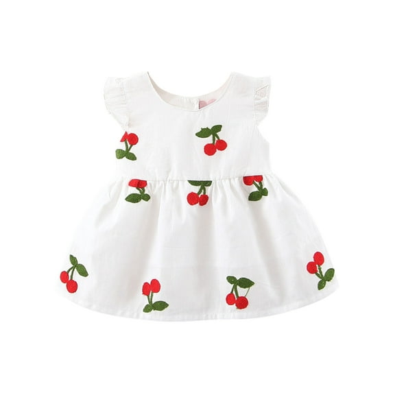 Zwiiyzr Boho Baby Dress Toddler Girl Summer Sleeveless Fruit Embroidered Little Flying Sleeve Dress for 6 Months-3 Years Baby Clothes White